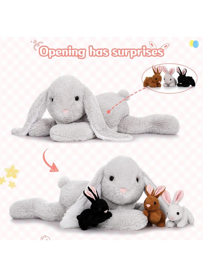 ماوجولان 4 قطع من حيوانات الأرنب المحشوة الكبيرة مع 3 أطفال بالداخل، ألعاب أرنب عيد الفصح العملاقة المحشوة مقاس 24 بوصة، أرنب محشو رمادي ناعم ومحبب هدية للأطفال والفتيات والأولاد والمراهقين - Image 3