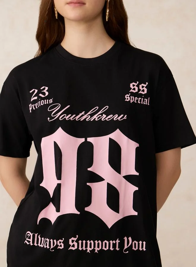 Outzidr  Black Graphic Oversized T-Shirt for Women | Best Price UAE