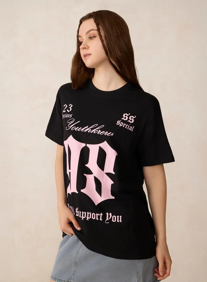 Outzidr  Black Graphic Oversized T-Shirt for Women | Best Price UAE