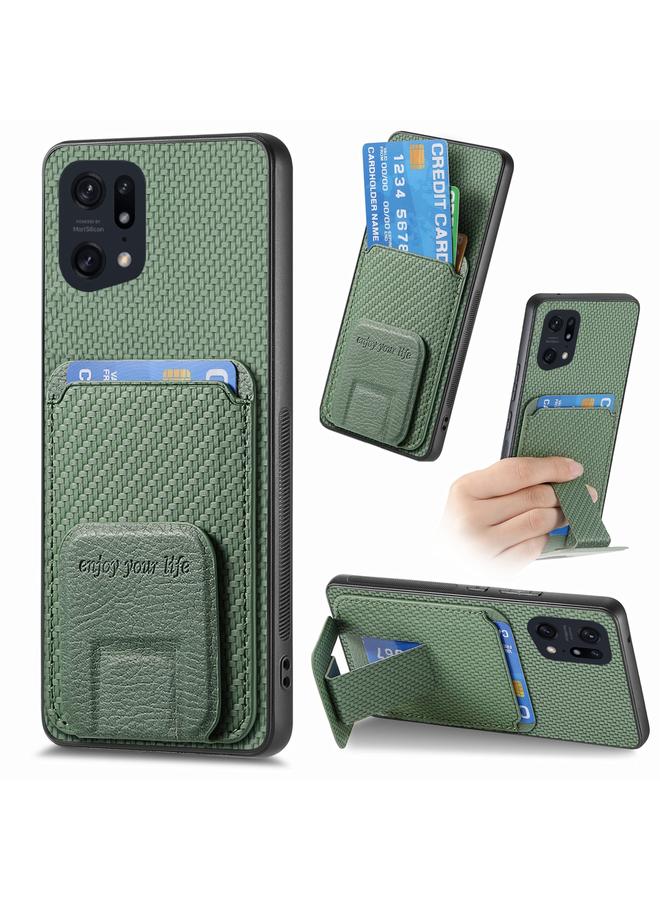 S-TOP Case For OPPO Find X5 Pro Carbon Fiber Card Bag Fold Stand Phone Case - Image 1
