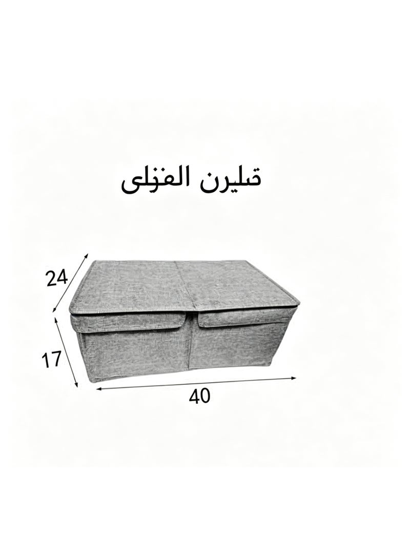 صندوق تخزين قماش شبيه بالكتان صغير الحجم بقسمين وغطاء مضاد للغبار، صندوق تخزين متعدد الاستخدامات للملابس، أدوات تجميل، أغراض المعيشة - Image 2
