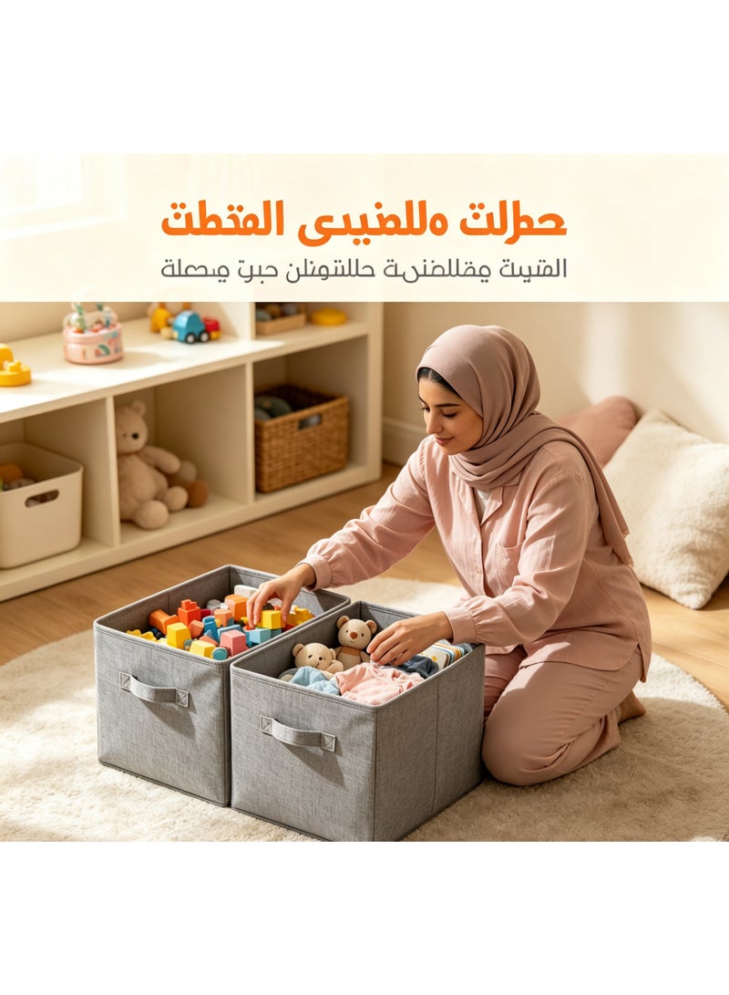 صندوق تخزين قماش شبيه بالكتان صغير الحجم بقسمين وغطاء مضاد للغبار، صندوق تخزين متعدد الاستخدامات للملابس، أدوات تجميل، أغراض المعيشة - Image 4