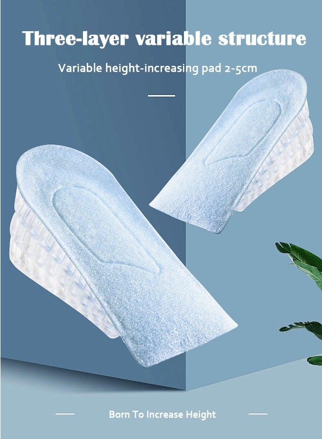 Ssovi Premium Invisible Height Increasing Insoles (2-5cm) - 3-Layer Adjustable Silicone Heel Lift Pads with Breathable Velvet & Secure Buckle for Men and Women (Blue, 1 Pair) - Image 2