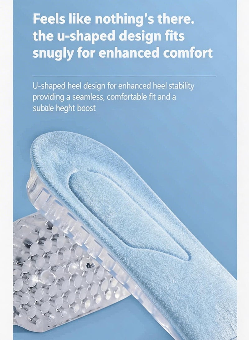 Ssovi Premium Invisible Height Increasing Insoles (2-5cm) - 3-Layer Adjustable Silicone Heel Lift Pads with Breathable Velvet & Secure Buckle for Men and Women (Blue, 1 Pair) - Image 4