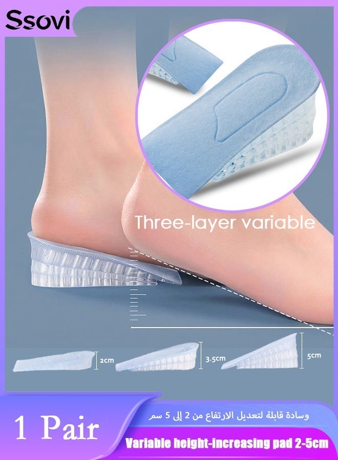 Ssovi Premium Invisible Height Increasing Insoles (2-5cm) - 3-Layer Adjustable Silicone Heel Lift Pads with Breathable Velvet & Secure Buckle for Men and Women (Blue, 1 Pair) - Image 1
