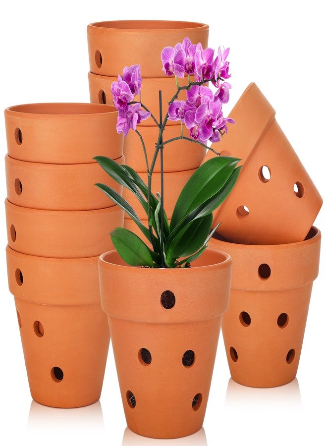 FoldTier 12 Pcs 4 Inch Terracotta Orchid Pot with Drainage Holes Small Clay Plant Flower Terracotta Pots Orchid Planter for Repotting Indoor Outdoor Garden Succulents Plant Promotes Air Circulation - Image 1