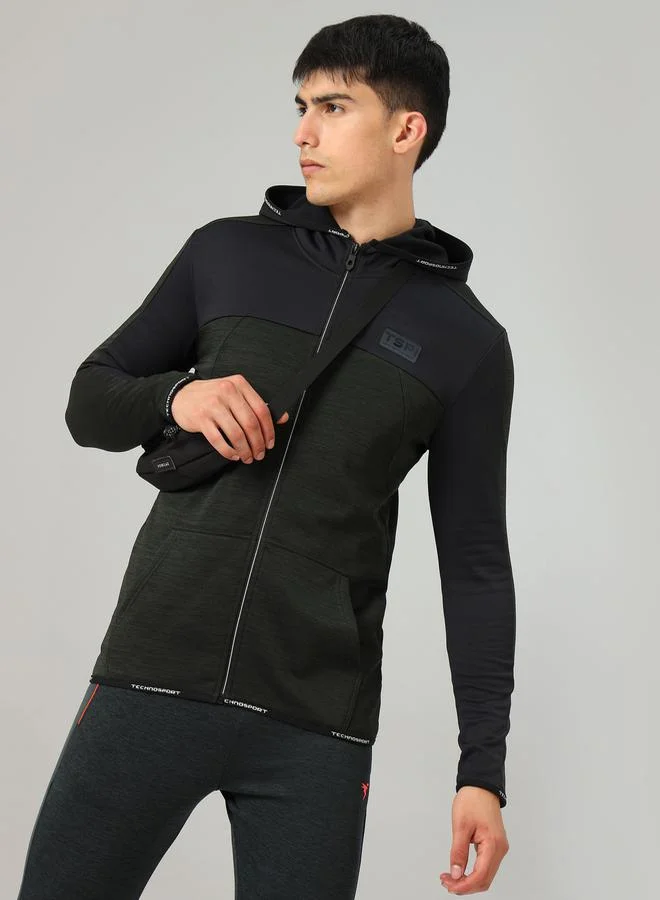 Technosport Colorblock Melange Fleece Jacket with Hood by Styli