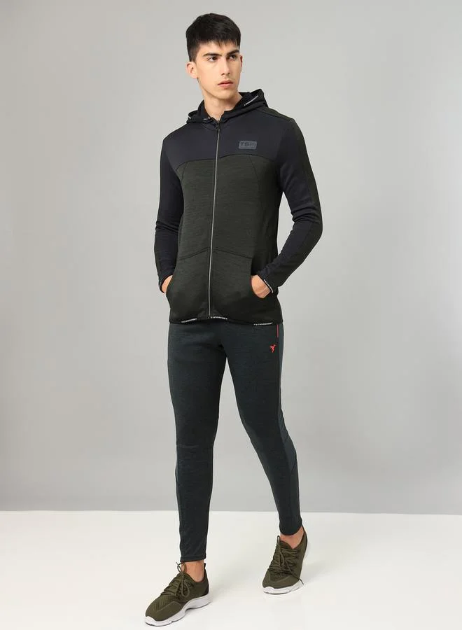 Technosport Colorblock Melange Fleece Jacket with Hood by Styli