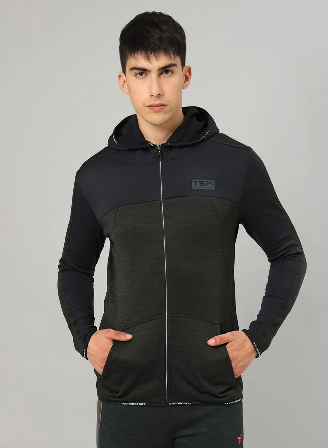 Technosport Colorblock Melange Fleece Jacket with Hood by Styli