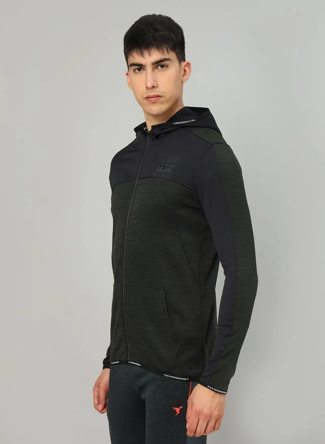 Technosport Colorblock Melange Fleece Jacket with Hood by Styli