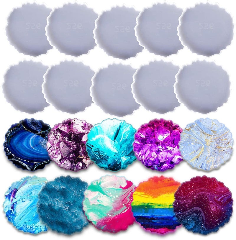 SNOOGG® Pack of 4 Round Agate Coaster Silicone Molds, Perfect for DIY Epoxy Resin Art, Geode Coaster Making, Cup Mats, Home Decoration, and Creating Unique Crafts - Reusable & Tear-Resistant - Image 5