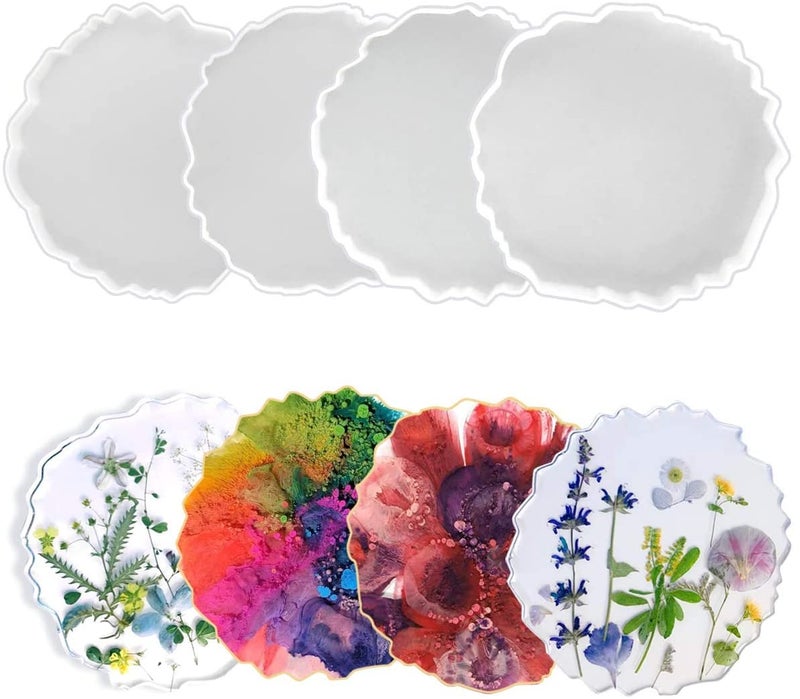 SNOOGG® Pack of 4 Round Agate Coaster Silicone Molds, Perfect for DIY Epoxy Resin Art, Geode Coaster Making, Cup Mats, Home Decoration, and Creating Unique Crafts - Reusable & Tear-Resistant - Image 1