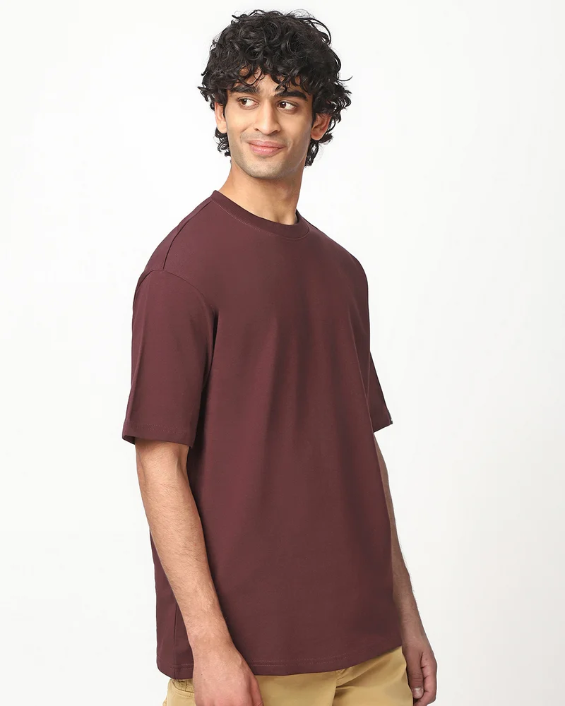 bewakoof Heavy Duty 1.0 Men's Brown Oversized T-shirt