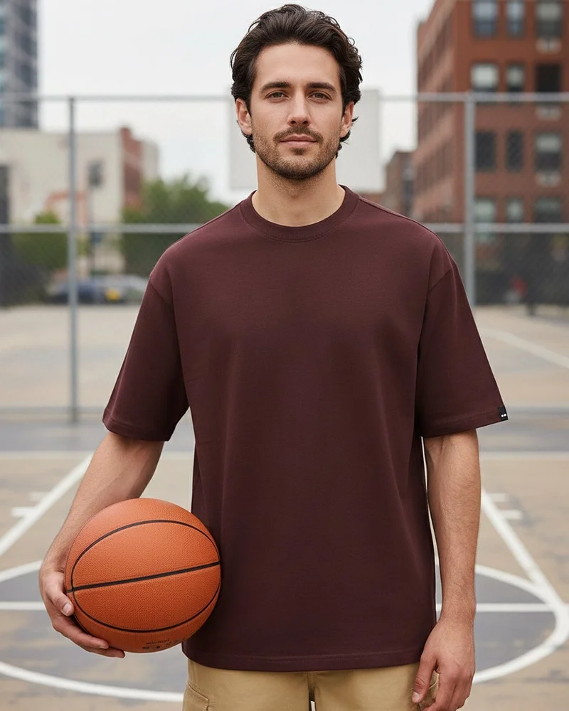 bewakoof Men's Brown Oversized T-shirt