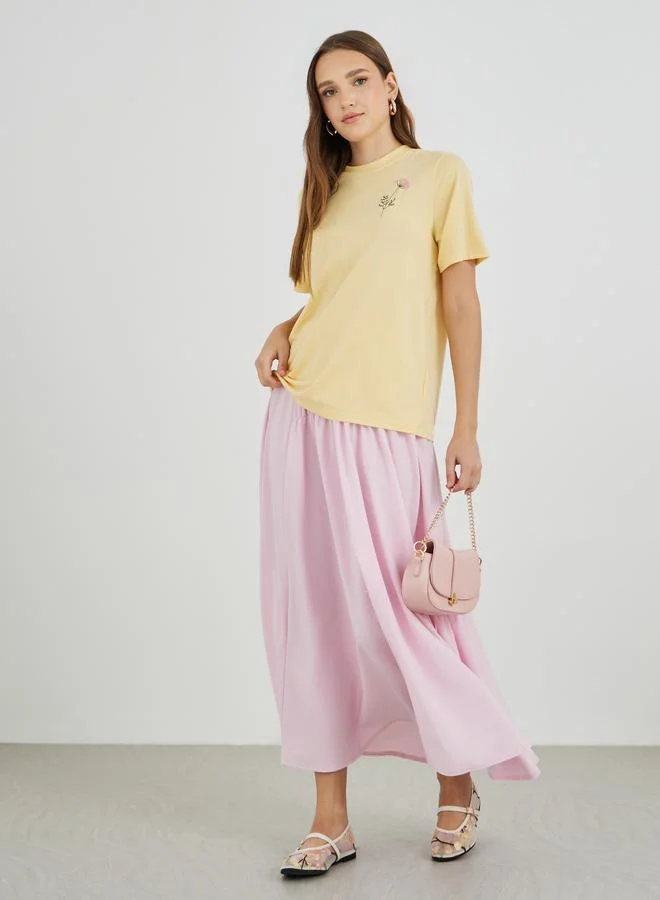 تايك تو Take Two Embroidered Round Neck T-Shirt