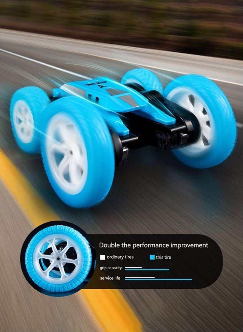 Children's Toy Car Remote Control Stunt Car Double-sided Rotating Rolling Remote Control Car with Charging Cable for Boys Orange - Image 4