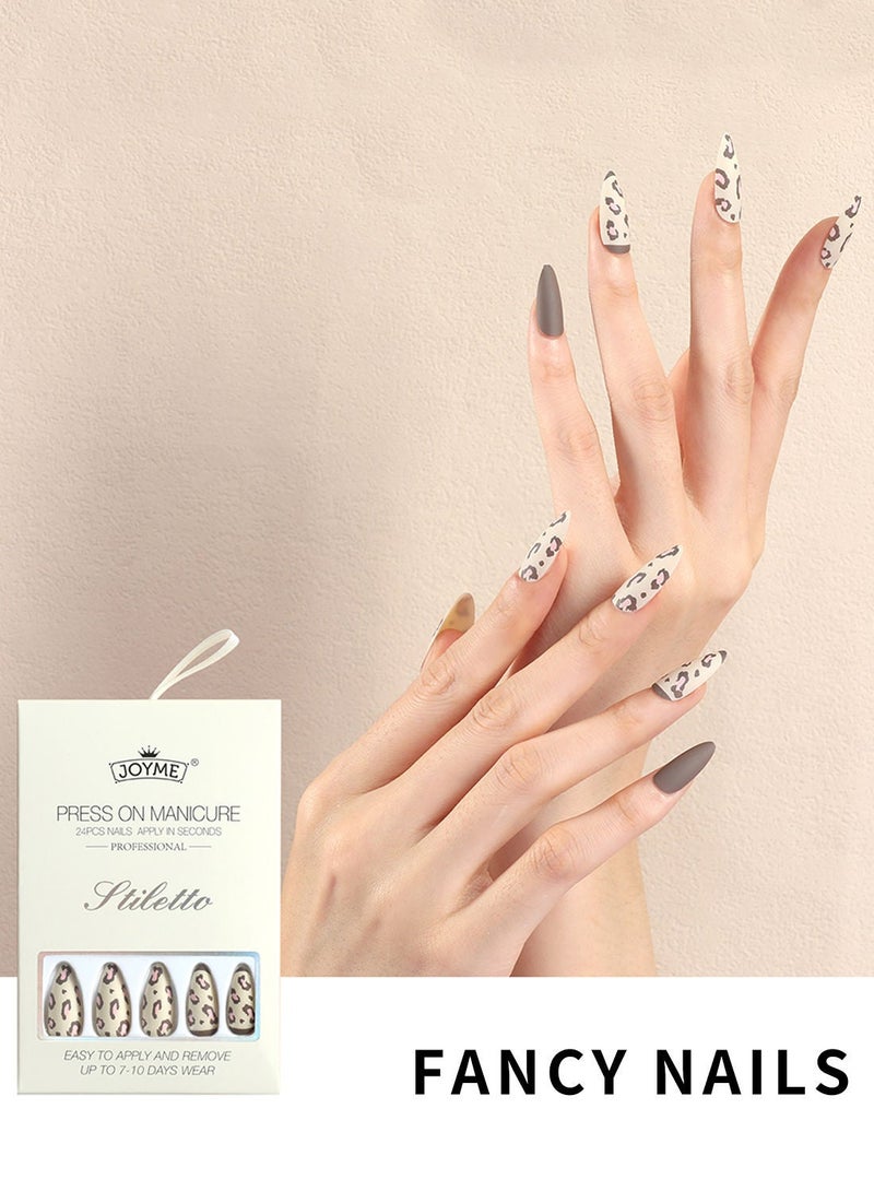 JOYME 24 Pcs Fake Nail Tip Set Nail Stylish Easy to Use Art Design for Salons and DIY with 72 Pcs Nail Adhesive Glue Tapes and Mini Nail File and Manicure Mini Stick for Women - Image 3