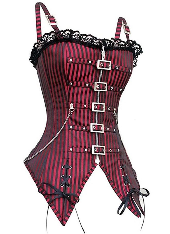 Loquat Zip Fastener Fashion Corset Red  - Image 2