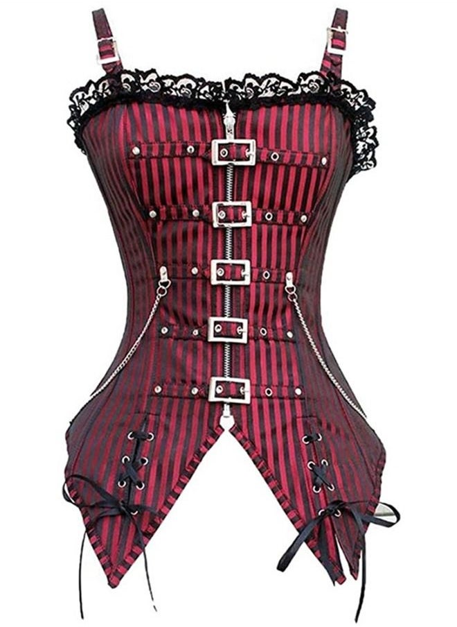 Loquat Zip Fastener Fashion Corset Red  - Image 1