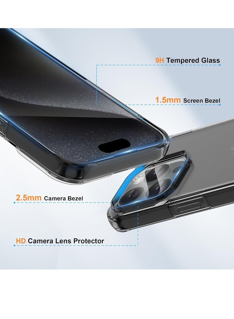 iPhone 15 Pro Max Case with [2 Screen Protector + 1 Camera Lens Protector] Shockproof Hard PC Clear Back Flexible Silicone Black Frame Protective Case for iPhone 15 Pro Max Phone Case - Image 2