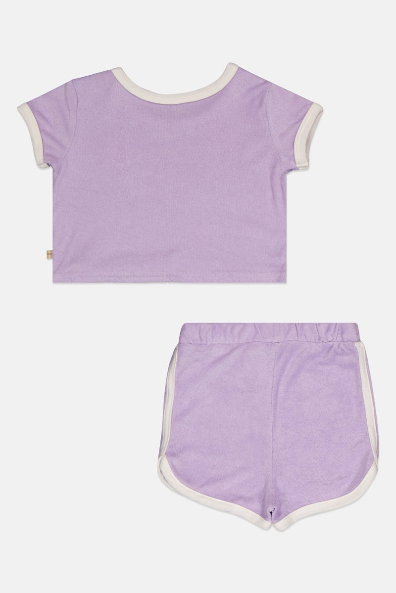 Bearpaw Kids Girl 2 Pieces T-Shirt And Shorts Set, Lavender - Image 3