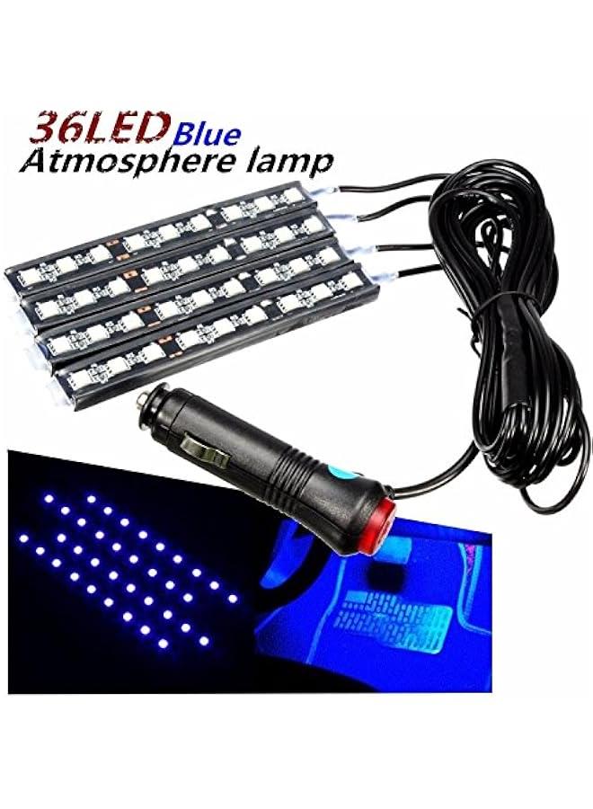 شريط إضاءة LED للسيارة، 4 قطع 36 LED أضواء داخلية للسيارة تحت لوحة القيادة مجموعة إضاءة مقاومة للماء، أضواء نيون جوية للسيارة، DC 12V (أزرق) - Image 4