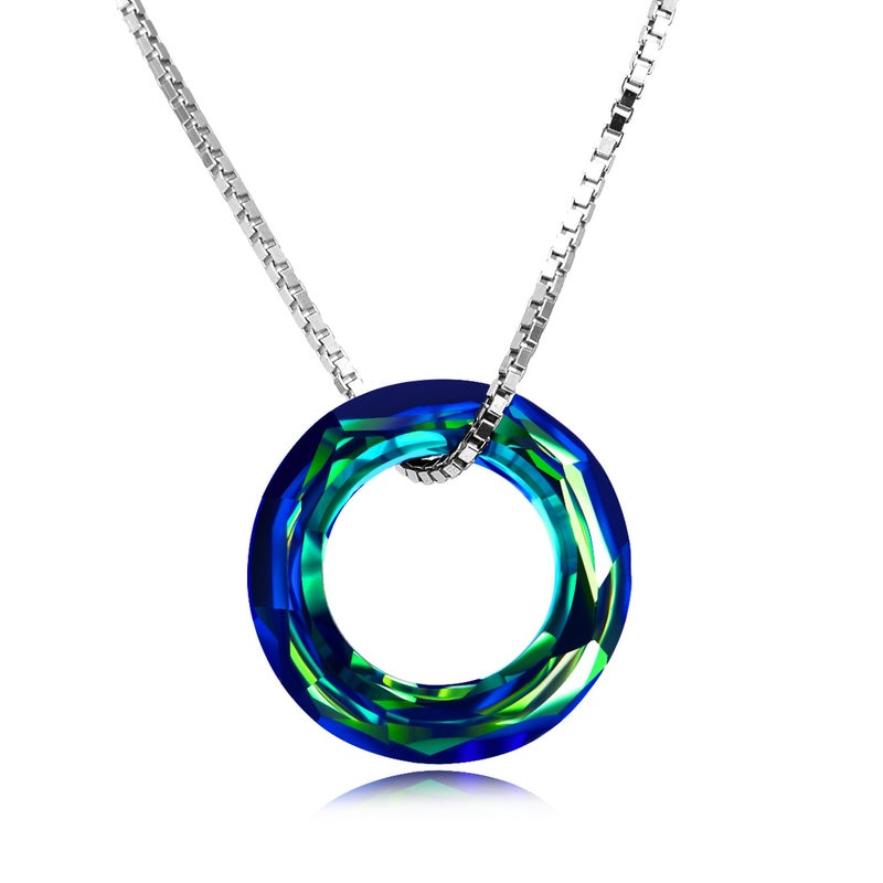 AOBOCO Circle Crystal Necklace 925 Sterling Silver Blue Crystal Pendant Necklace for Women with Austrian Crystals Jewelry for Women Christmas Birthday Holiday Gifts (Dia 0.55" Circle Blue) - Image 1