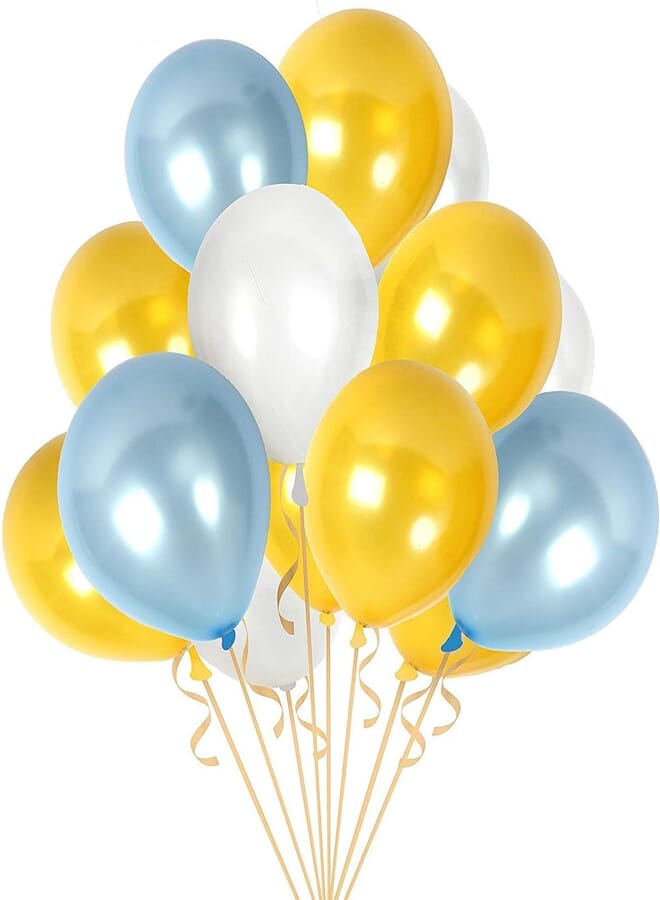 secret Metallic Balloons - Pack of 25, Gold & White & Blue