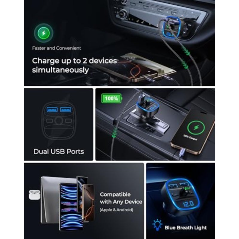 بلوتوث FM الارسال اللاسلكي محول الراديو طقم السيارة المزدوج USB شحن شاحن سيارة مشغل MP3 دعم بطاقة TF وقرص USB - Image 5