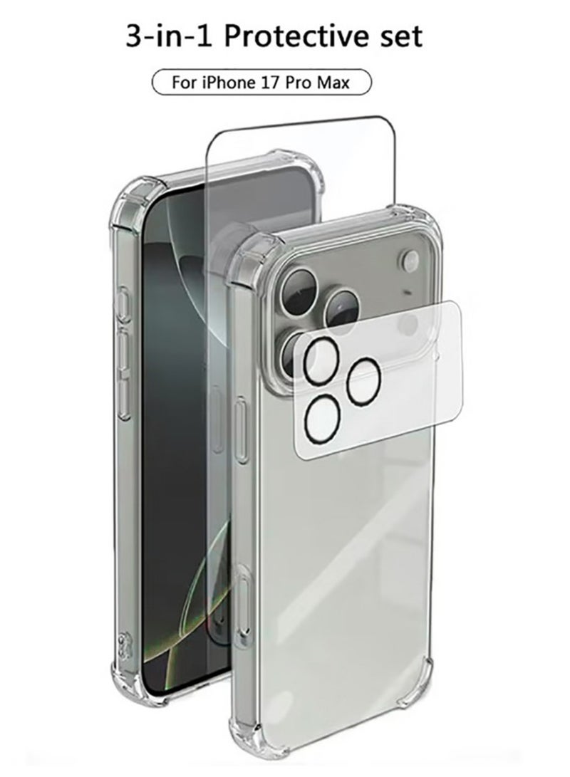 3 in 1 for iPhone 17 Pro Max Case Clear,[Yellowing-Resistant Acrylic Back] Screen Protector *1 & Camera Lens Protector*1, Shockproof for iPhone 17 Pro Max Phone Case - Image 1