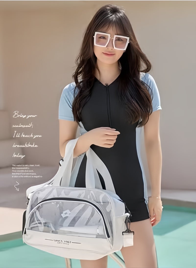 GGEROU Swim Tote Bag Sports Beach Bag Fitness Sports Bag Travel Tote Bag Fitness Bag Beach Bag White  - Image 5