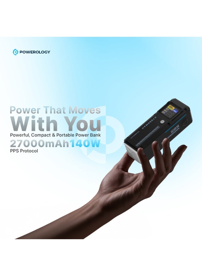 باورولوجي بنك طاقة ذكي بشاشة عرض 27000 مللي أمبير/ساعة / شحن الكمبيوتر المحمول / شحن متزامن / PD 140 واط / صغير الحجم وقابل للحمل / PPBCHA83 - أسود - Image 2