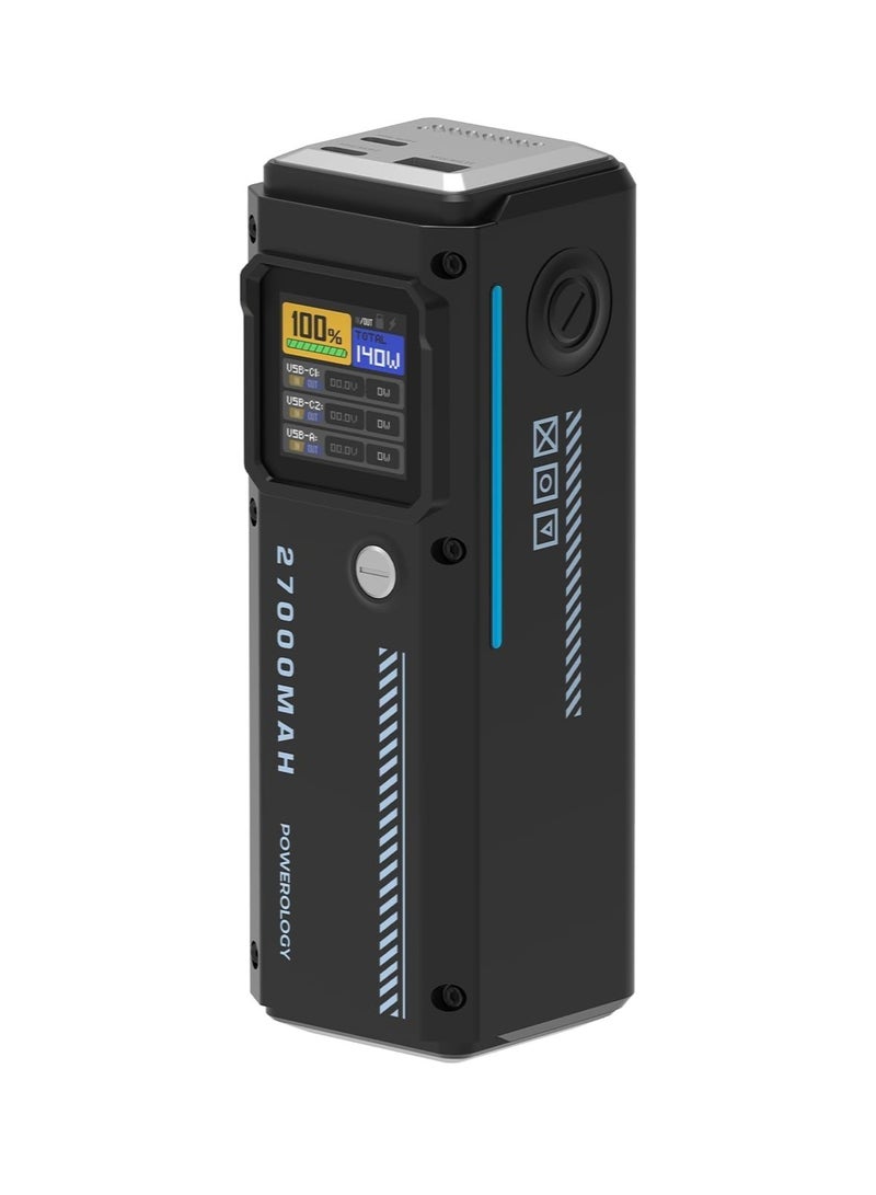 باورولوجي بنك طاقة ذكي بشاشة عرض 27000 مللي أمبير/ساعة / شحن الكمبيوتر المحمول / شحن متزامن / PD 140 واط / صغير الحجم وقابل للحمل / PPBCHA83 - أسود - Image 1
