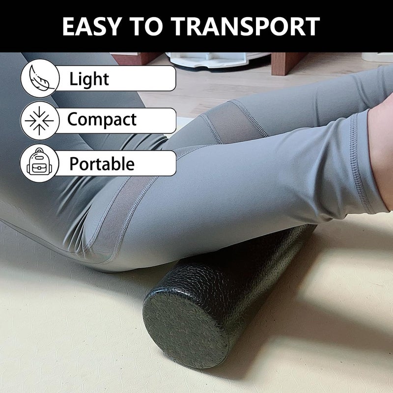 XCZGSW Travel Size Back Roller, High Density Foam Roller for Back Stretching, Physical Therapy, Yoga, Pilates, Post Workout Muscle Recuperation, 12" X 4" Round (Black) - Image 4