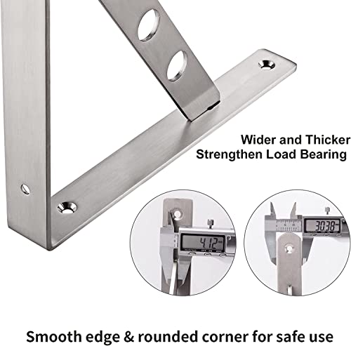 YUMORE Shelf Bracket 12", Stainless Steel Heavy Duty L Shaped Brackets Wall Mounted Floating Table Support with Hanging Holes Corner Brace 4mm Right Angle Joint Brackets, 2pcs, Max Load 400lbs - Image 5