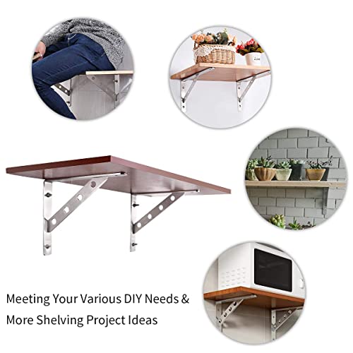YUMORE Shelf Bracket 12", Stainless Steel Heavy Duty L Shaped Brackets Wall Mounted Floating Table Support with Hanging Holes Corner Brace 4mm Right Angle Joint Brackets, 2pcs, Max Load 400lbs - Image 2
