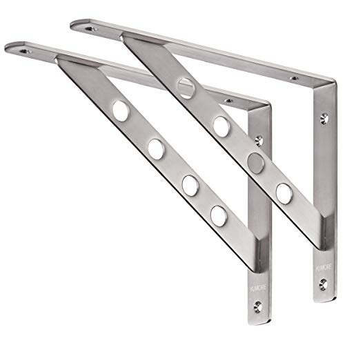 YUMORE Shelf Bracket 12", Stainless Steel Heavy Duty L Shaped Brackets Wall Mounted Floating Table Support with Hanging Holes Corner Brace 4mm Right Angle Joint Brackets, 2pcs, Max Load 400lbs - Image 1
