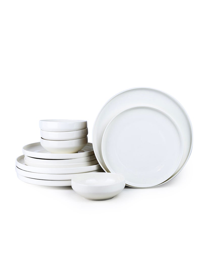 Cuisine Art - Cuisine Art Chole Bone China Dinner Set for Every Meals - 12 Pieces|4 Dinner Plates Dia (26.4cm) 4 Side Plates, 4 Bowls (Dia 13.3x H4.7cm) White Elegant Plates for Everyday Dining & Special Occasions - Image 1