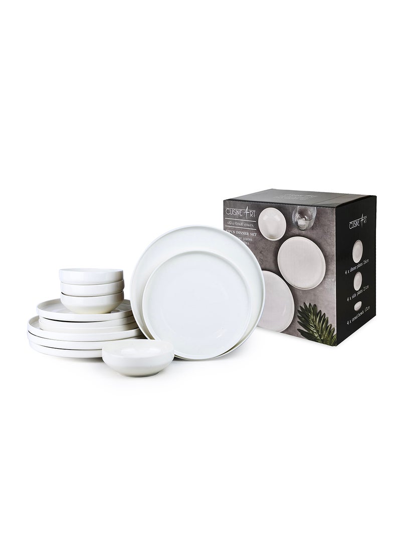 Cuisine Art - Cuisine Art Chole Bone China Dinner Set for Every Meals - 12 Pieces|4 Dinner Plates Dia (26.4cm) 4 Side Plates, 4 Bowls (Dia 13.3x H4.7cm) White Elegant Plates for Everyday Dining & Special Occasions - Image 1