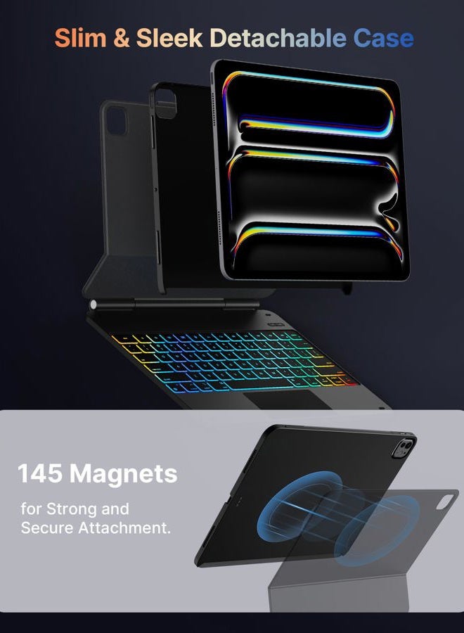 typecase Edge+ Keyboard Case for 2024 iPad Pro 13-inch (M4), Ultra-Slim Detachable Protective Case, Portrait & Typing Modes, Built-in Trackpad, 11-Color Backlight, Magnetic Stand, Pencil Holder, Black - Image 3