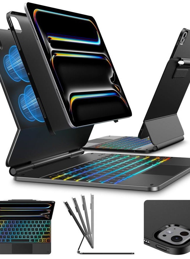 typecase Edge+ Keyboard Case for 2024 iPad Pro 13-inch (M4), Ultra-Slim Detachable Protective Case, Portrait & Typing Modes, Built-in Trackpad, 11-Color Backlight, Magnetic Stand, Pencil Holder, Black - Image 1