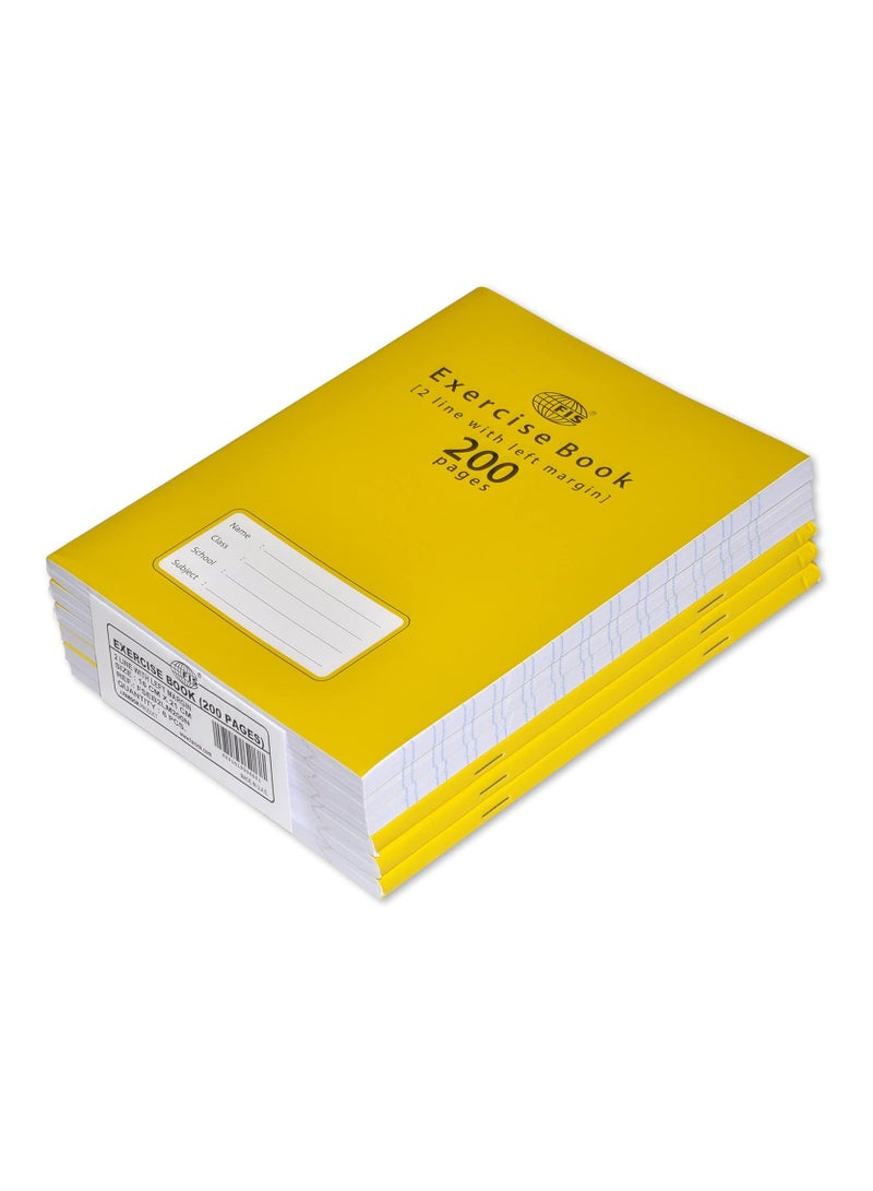 FIS Exercise Book 200 Pages, 2 Line With Margin, Size 16.5 X 21 Cm, Pack Of 6 - FSEB2LM200N - Image 1
