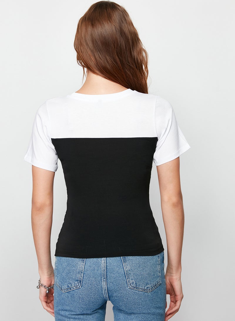trendyol Color Blocked Fitted/Body-Fitted Short Sleeve Stretch Knitted Blouse with Shirring Detail TWOSS24BZ00421 - Image 5