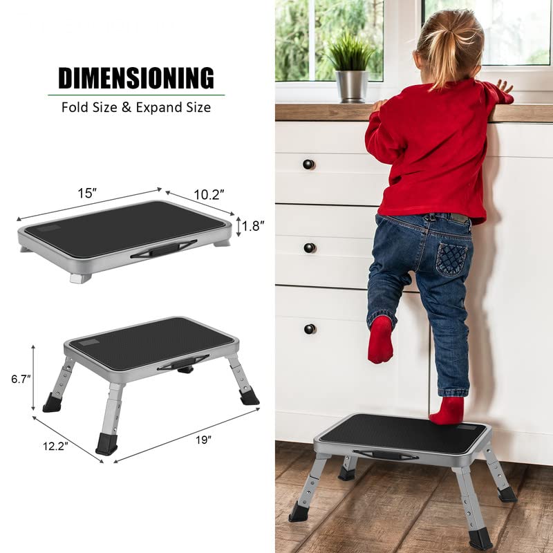 Jocauto Foldable Step Stool, Adjustable Step Stool with a Non-Slip Platform, Step Ladder with Thick Rubber Feet for Adults or Children in Kitchen, Bedroom, Office, Rv, 330 Lbs Capacity - Image 5