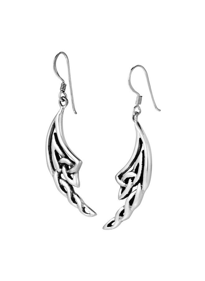 AeraVida Infinite Style Celtic Knot Woven Crescent Moon Or Wing Shaped Sterling Silver Fishhook Dangle Earrings For Elegant And Fashion Accessories With A Celtic Art Inspired Touch  - Image 2
