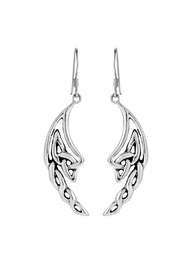 AeraVida Infinite Style Celtic Knot Woven Crescent Moon Or Wing Shaped Sterling Silver Fishhook Dangle Earrings For Elegant And Fashion Accessories With A Celtic Art Inspired Touch  - Image 1