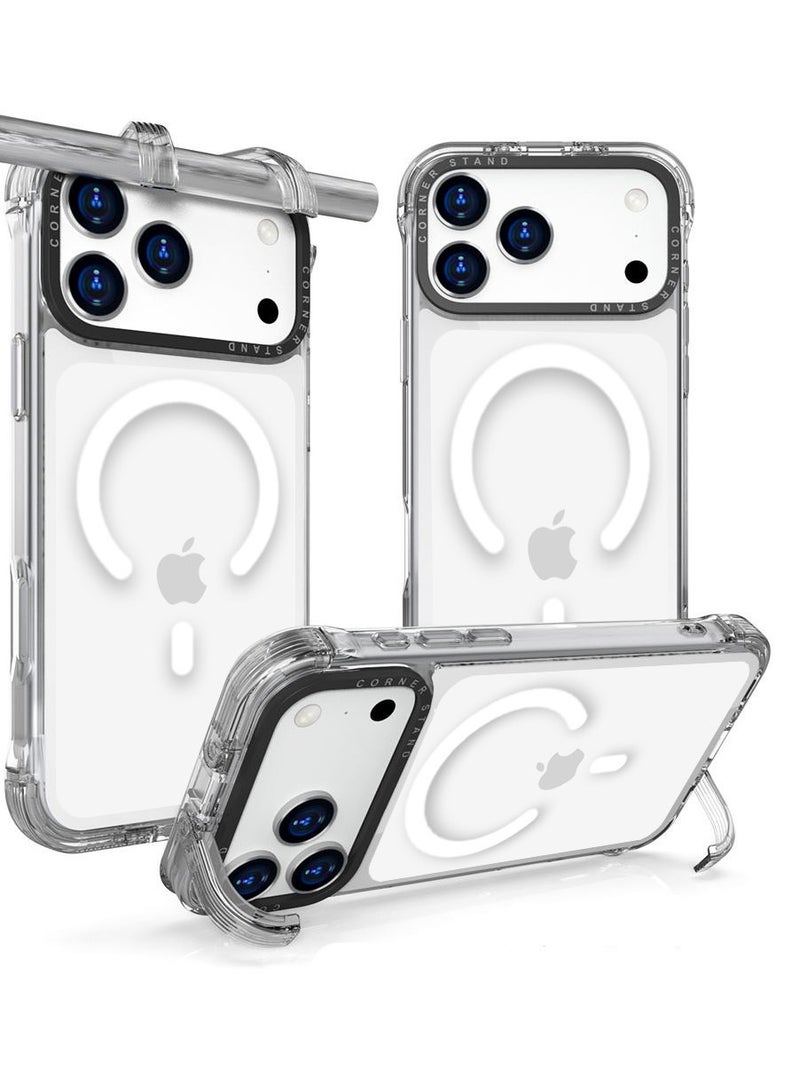 تيكي جراب شفاف MagSafe لهاتف iPhone 17 Pro Max مع حامل مخفي قابل للطي على الحافة – غطاء صلب من الأكريليك TPU + PC مقاوم للصدمات ومضاد للاصفرار - Image 1