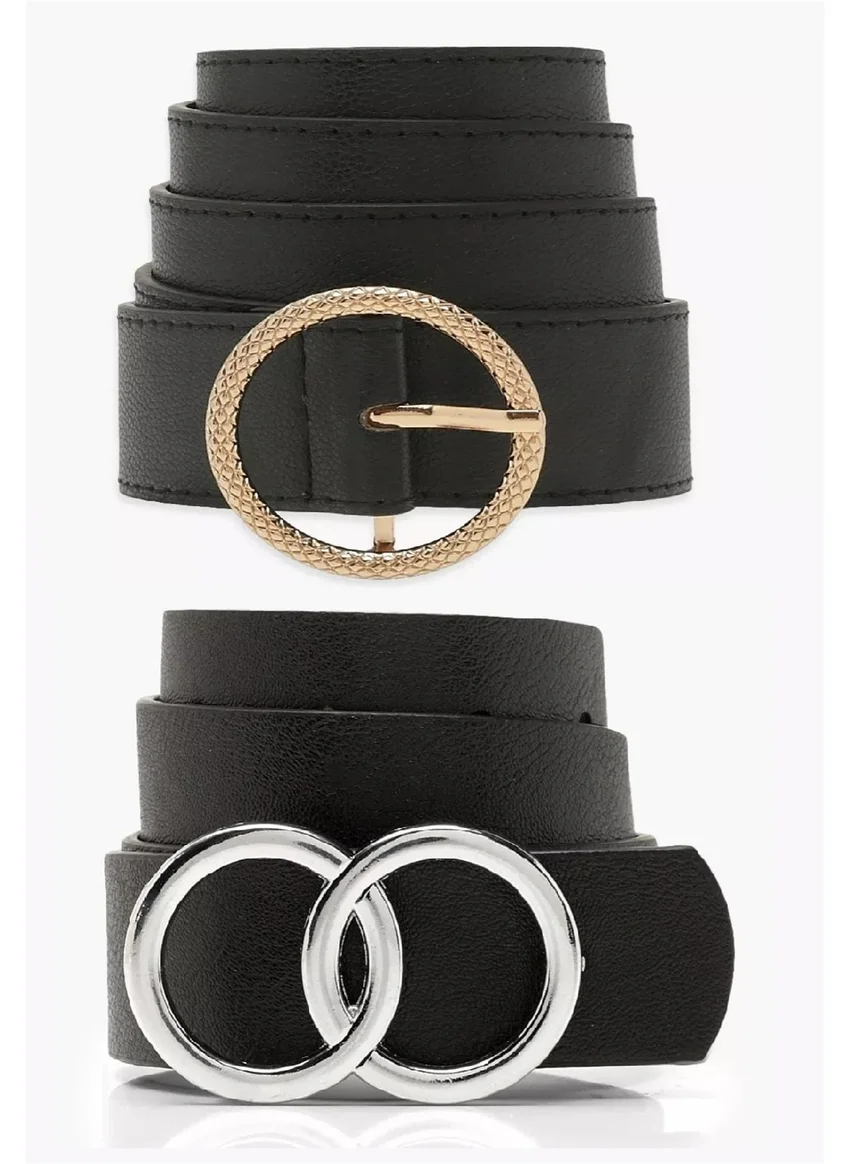 For You Accessories 2 li Gümüş-Gold Yılan Desenli Kemer