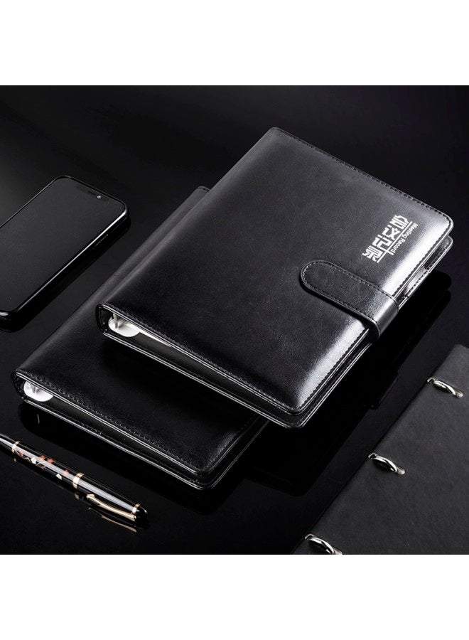 Jin Longxing Jinlongxing A5 Leather Loose-leaf Meeting Notebook Business Leather Notebook Work Log Loose-leaf Removable Meeting Minutes Notebook With Inner Core A5 With Pen Insert 7130 - Image 4