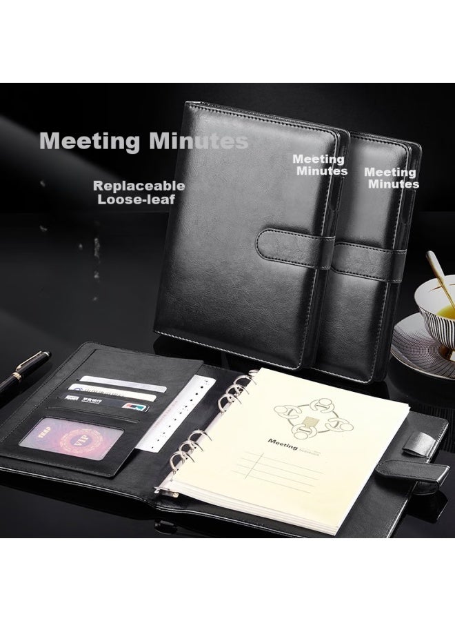 Jin Longxing Jinlongxing A5 Leather Loose-leaf Meeting Notebook Business Leather Notebook Work Log Loose-leaf Removable Meeting Minutes Notebook With Inner Core A5 With Pen Insert 7130 - Image 1
